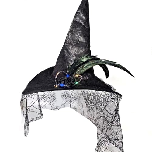 MEIBAOGE Halloween Hexenhut Schleier Hexenhut Gefaltete Quaste Hexenhut Party Dekoration Männer Halloween Zauberer Kostüm Hüte von MEIBAOGE