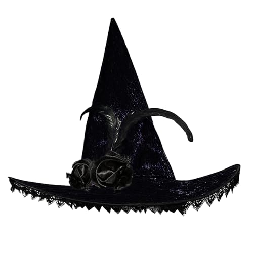 MEIBAOGE Hexenhut Rosen Dekoration Hut Karneval Maskeraden Hut Damen Halloween Hut Kostüm Zubehör von MEIBAOGE