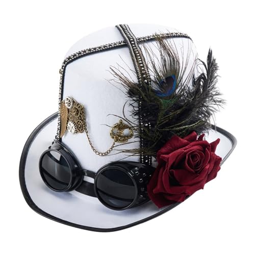 MEIBAOGE Steampunk Flat Top Hut für Damen Herren mit Brille Halloween Cosplay Party Kostüm Kappe Gothic Stil Hut Vintage Zubehör Weiß MEIBAOGE Steampunk Flat Top Hut für Damen Herren mit Brille Halloween Cosplay Party Kostüm Kappe Gothic Stil Hut Vintage Zubehör Weiß von MEIBAOGE