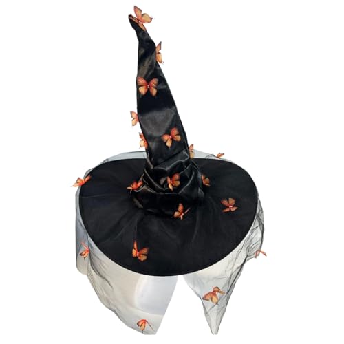 MEIBAOGE Uni Halloween Zauberer Hexenhut mit Schmetterling Applikation Zauberer Hut Erwachsene Teenager Cosplay Hexe Festivals Party Werkzeug, Mesh Orange MEIBAOGE Uni Halloween Zauberer Hexenhut mit Schmetterling Applikation Zauberer Hut Erwachsene Teenager Cosplay Hexe Festivals Party Werkzeug, Mesh Orange von MEIBAOGE