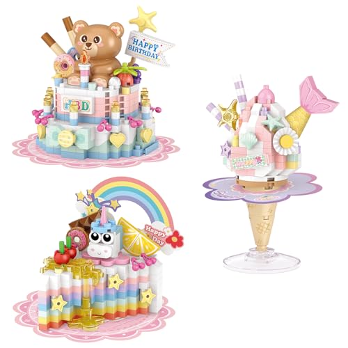 MEIEST 3-Packs Lebensmittel Modellsatz für Bausteine,Nette Simulation Dessert Sammlung Partikel BAU Gebäude Ziegel Spielzeug,Heimdekor (Buntes Dessert) von MEIEST