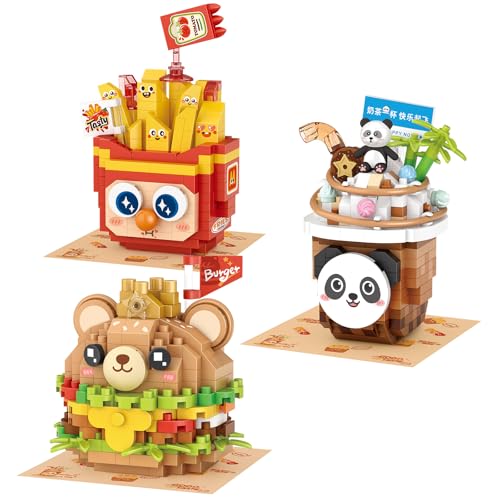 MEIEST 3-Packs Lebensmittel Modellsatz für Bausteine,Nette Simulation Dessert Sammlung Partikel BAU Gebäude Ziegel Spielzeug,Heimdekor (Fast Food) von MEIEST