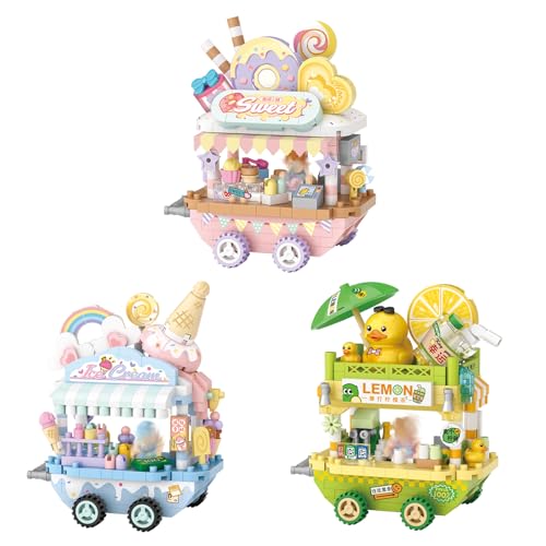 MEIEST 3-Packungen Lebensmittelwagen Bausteine,Street View Collection Partikel BAU Gebäude Ziegel Spielzeug,Wohnkultur von MEIEST