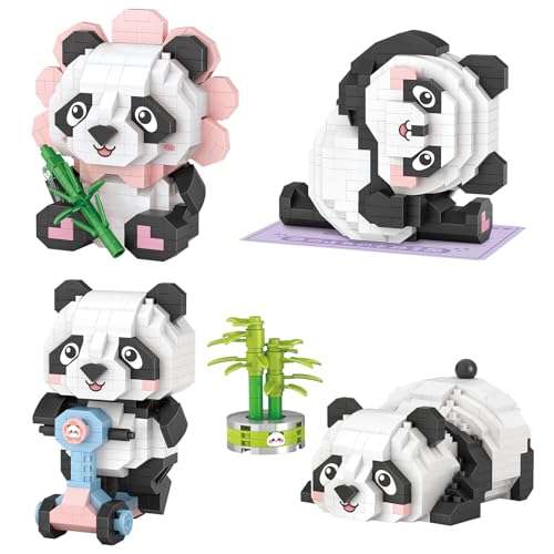 MEIEST 4 PCS Mini Panda Modellsatz für Bausteine,Nette Panda Sammlung Partikel BAU Gebäude Ziegel Spielzeug,Wohnkultur von MEIEST
