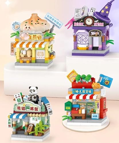 MEIEST 4 PCS Mini Stadtladen Street View Bausteine Set,Simulation Architektur Sammlung Partikel BAU Gebäude Ziegel Spielzeug von MEIEST