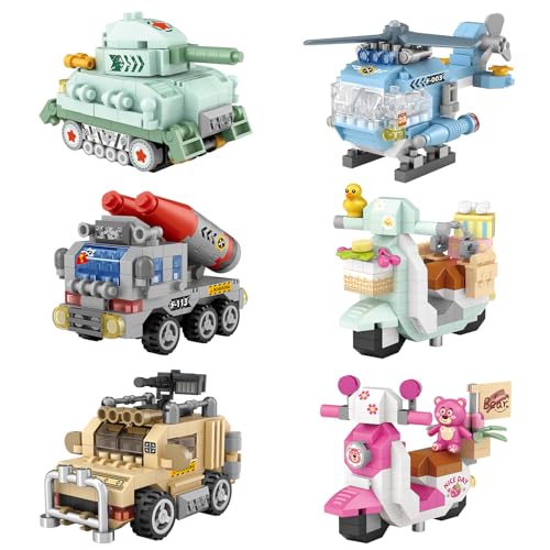 MEIEST 6 PCS Mini Fahrzeuge Bausteine Set,Fahrzeug Themed Sammlung BAU Ziegel Spielzeug, Nette Home Decors (Series 1) von MEIEST