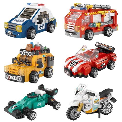 MEIEST 6 PCS Mini Fahrzeuge Bausteine Set,Fahrzeug Themed Sammlung BAU Ziegel Spielzeug, Nette Home Decors (Series 2) von MEIEST