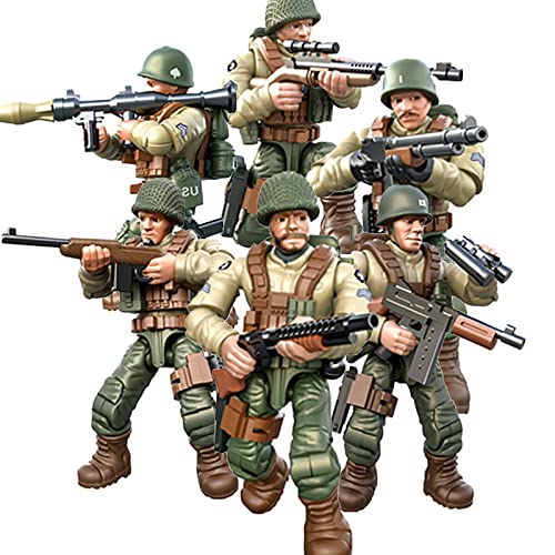 MEIEST Mini-Actionfiguren aus dem Zweiten Weltkrieg, Armee-Modell, Baustein-Spielzeug mit mehreren militärischen Waffen, Zubehör, Partygeschenk-Set für Kinder (US-Armee), 6 Stück von MEIEST