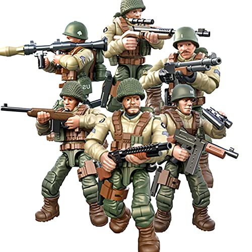 MEIEST 6 Stück Mini-Actionfiguren aus dem Zweiten Weltkrieg, Armee-Modellbaustein, Spielzeug mit mehreren militärischen Waffenzubehör, Partyzubehör, Gastgeschenk-Set für Kinder (US-Armee) von MEIEST