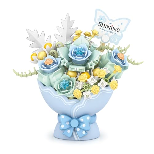 MEIEST Blumenstrauß Bausteine Set,Mini Ziegel Bonsai Sammlung BAU Gebäude Spielzeug,Kreative DIY künstliche Blumen für den Valentinstag,Home Decor (Blau) von MEIEST