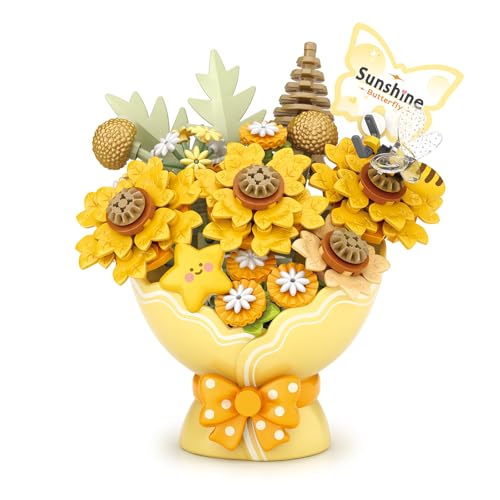 MEIEST Blumenstrauß Bausteine Set,Mini Ziegel Bonsai Sammlung BAU Gebäude Spielzeug,Kreative DIY künstliche Blumen für den Valentinstag,Home Decor (Gelb) von MEIEST