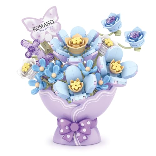 MEIEST Blumenstrauß Bausteine Set,Mini Ziegel Bonsai Sammlung BAU Gebäude Spielzeug,Kreative DIY künstliche Blumen für den Valentinstag,Home Decor (Lila) von MEIEST
