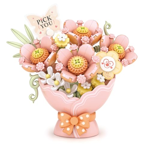 MEIEST Blumenstrauß Bausteine Set,Mini Ziegel Bonsai Sammlung BAU Gebäude Spielzeug,Kreative DIY künstliche Blumen für den Valentinstag,Home Decor (Rosa) von MEIEST