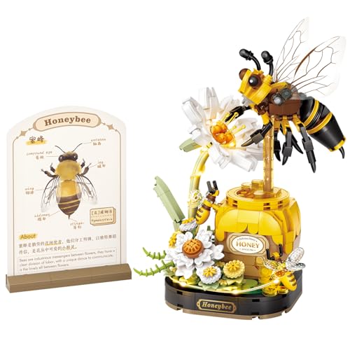 MEIEST Insekten Blume Bausteine Set,Bunte Bausteine Spielzeug mit Einer Wissenschaft Popularisierung Karte,Kreative Heimdekoration (Biene) von MEIEST