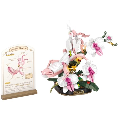 MEIEST Insekten Blume Bausteine Set,Bunte Bausteine Spielzeug mit Einer Wissenschaft Popularisierung Karte,Kreative Heimdekoration (Orchidee Gottesanbeterin) von MEIEST