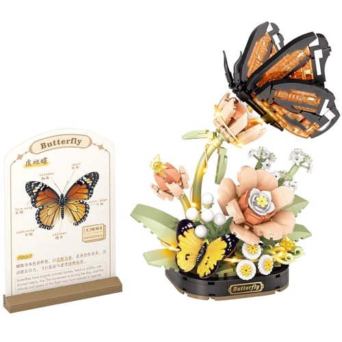 MEIEST Insekten Blume Bausteine Set,Bunte Bausteine Spielzeug mit Einer Wissenschaft Popularisierung Karte,Kreative Heimdekoration (Tiger Schmetterling) von MEIEST