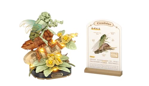 MEIEST Insekten Blume Bausteine Set,Bunte Bausteine Spielzeug mit Einer Wissenschaft Popularisierung Karte,Kreative Heimdekoration (Zikade) von MEIEST