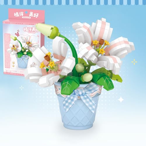 MEIEST Mini Blüte Succulent Bonsai Bausteine,Simulation Topf Pflanze Partikel Blume Botanische Sammlung BAU Ziegel Spielzeug,Wohnkultur (Lilie) von MEIEST
