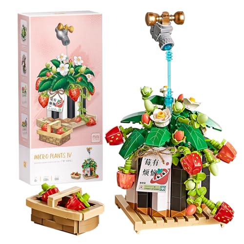 MEIEST Mini Bonsai Pflanze Bausteine Set,Simulation Blume Saftig Botanische Sammlung BAU Ziegelsteine Spielzeug,Heimdekor (Erdbeere) von MEIEST