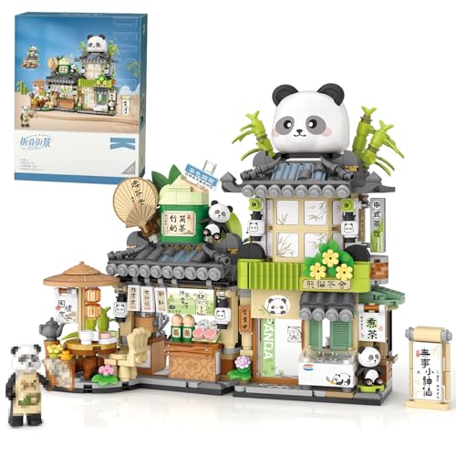 MEIEST Mini City Shop Street View Bausteine Modell Set,Simulation Tiere Architektur Sammlung Partikel BAU Ziegel Spielzeug,Home Dekoration (Panda Teehaus) von MEIEST