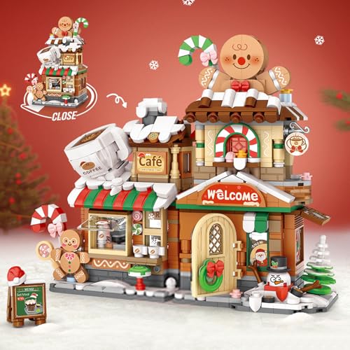 MEIEST Mini Weihnachten Stadtgeschäft Straßenblick Bausteine Set,Simulation Faltbare Architektur Sammlung BAU Bausteine Spielzeug,Heimdekor (Ingeberbrot Kaffee) von MEIEST