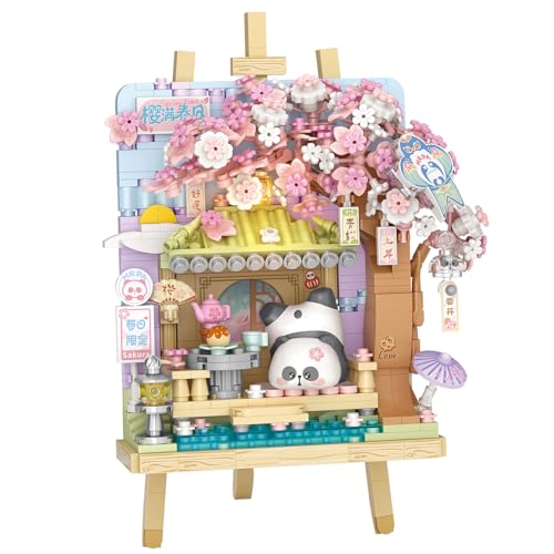 MEIEST Panda Mini Bausteine Nette 3D Malerei Modell Set,Kreative 4-Jahreszeiten Ansichten Sammlung BAU Ziegel Spielzeug,Home Decor (Frühling-Kirschblüte) von MEIEST