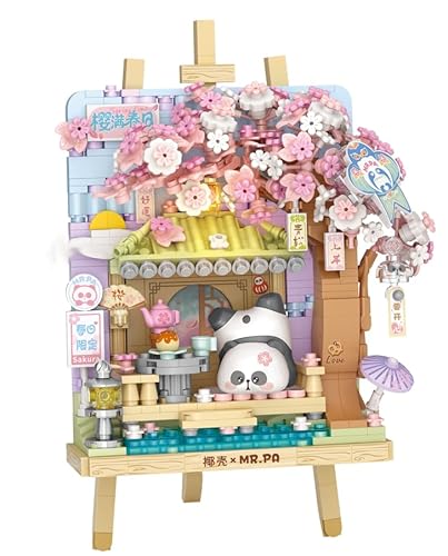 MEIEST Panda Mini Bausteine Nette 3D Malerei Modell Set,Kreative 4-Jahreszeiten Ansichten Sammlung BAU Ziegel Spielzeug,Home Decor (Frühling-Kirschblüte) von MEIEST