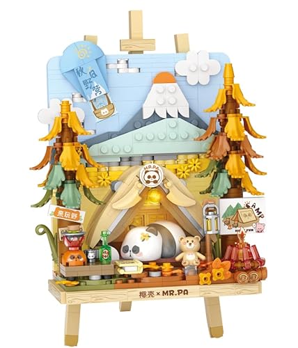MEIEST Panda Mini Bausteine Nette 3D Malerei Modell Set,Kreative 4-Jahreszeiten Ansichten Sammlung BAU Ziegel Spielzeug,Home Decor (Herbst-Camping) von MEIEST