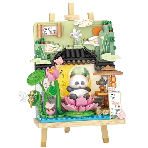 MEIEST Panda Mini Bausteine Nette 3D Malerei Modell Set,Kreative 4-Jahreszeiten Ansichten Sammlung BAU Ziegel Spielzeug,Home Decor (Sommer-Lotus) von MEIEST
