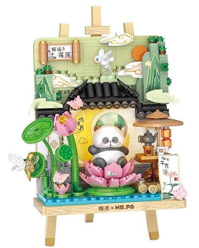 MEIEST Panda Mini Bausteine Nette 3D Malerei Modell Set,Kreative 4-Jahreszeiten Ansichten Sammlung BAU Ziegel Spielzeug,Home Decor (Sommer-Lotus) von MEIEST