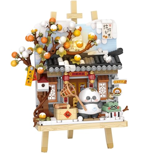 MEIEST Panda Mini Bausteine Nette 3D Malerei Modell Set,Kreative 4-Jahreszeiten Ansichten Sammlung BAU Ziegel Spielzeug,Home Decor (Winter-Persimmon) von MEIEST