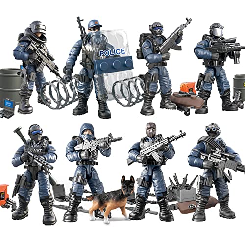 MEIEST SWAT Modellausrüstung, Baustein-Spielzeug, Stadtpolizei, Action-Mini-Figuren mit mehreren militärischen Waffen, Zubehör, Partygeschenk-Set für Jungen und Herren, 8 Stück von MEIEST