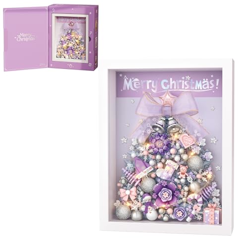 MEIEST Weihnachtsbaum Bilderrahmen Bausteine Set,Kreatives Weihnachtsbauset mit exquisitem Rahmen,Fantasy Bauen Ziegel Spielzeug,Home Decor (Lila) von MEIEST