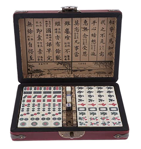 MEIMAI Mini Majiang Set, 4 Spieler Mahjong Spiele 144 Mahjong Fliesen Spiel mit Tragen Reisekoffer und englisches Handbuch, Mah Jongg Sets für Familienspiel von MEIMAI