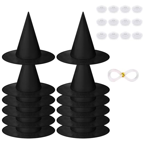 MEIRRAI 12er Hexenhut Hängend Schwarz Faltbare Hexen Deko für Halloween Party Hüte Kostüm Hexenhüte Zubehör, mit Transparente Angelschnur Klebehaken MEIRRAI 12er Hexenhut Hängend Schwarz Faltbare Hexen Deko für Halloween Party Hüte Kostüm Hexenhüte Zubehör, mit Transparente Angelschnur Klebehaken von MEIRRAI