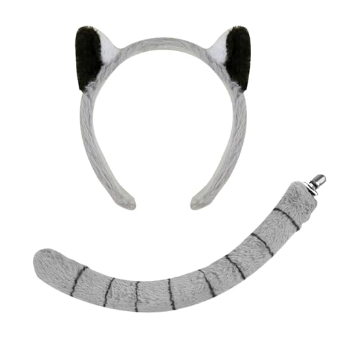 MEISH 2 x Tier-Waschbär-Kostüm, Waschbär-Ohren, Stirnband und Schwanz, Plüsch-Ohr-Haarreifen, Tier-Kostüm, Zubehör, Halloween, Cosplay, Requisiten für Erwachsene und Kinder von MEISH