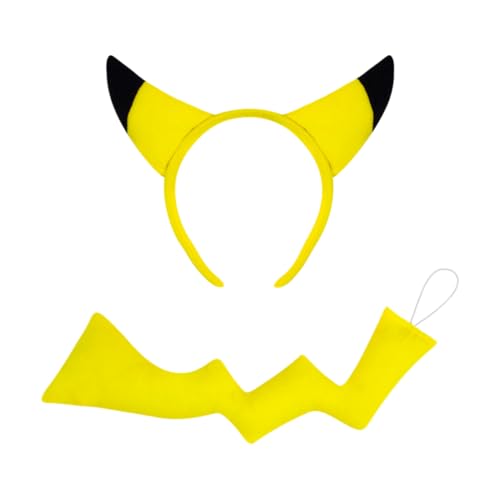 MEISH 2 x gelbe Cartoon-Ohren, Stirnband und Schwanz, Tierohren, Kopfbedeckung, niedliche Anime-Haarbänder, Halloween-Kostüm, Stirnband für Cosplay, Partyzubehör von MEISH