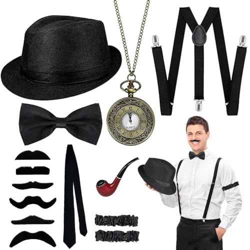 20er Jahre Accessoires, Peaky Blinders Kostüm, Mafia Outfit Herren Mit Verstellbar Elastisch Hosenträger, Gangster Look für Karneval Partys 20er Jahre Accessoires, Peaky Blinders Kostüm, Mafia Outfit Herren Mit Verstellbar Elastisch Hosenträger, Gangster Look für Karneval Partys von MEISHANG