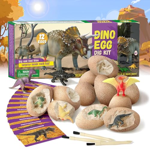 Dino Eier zum Ausgraben,12 Stück Dinosaurier Eier zum Ausgraben Einzeln,Dinosaurier Spielzeug Ausgrabung,Dino Ei Spielzeug,Dino Ausgrabungsset für Kinder ab 6+,Archäologie Spiel für Jungen Mädchen von MEISHANG
