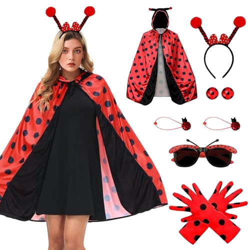MEISHANG Marienkäfer Kostüm Damen,Ladybug Kostüm Zubehör mit Gläser Kartenausgabe Handschuhe,Karneval Marienkäfer Cape mit Kapuze,Faschingskostüme Damen Marienkäfer für Karneval,Mottoparty MEISHANG Marienkäfer Kostüm Damen,Ladybug Kostüm Zubehör mit Gläser Kartenausgabe Handschuhe,Karneval Marienkäfer Cape mit Kapuze,Faschingskostüme Damen Marienkäfer für Karneval,Mottoparty von MEISHANG