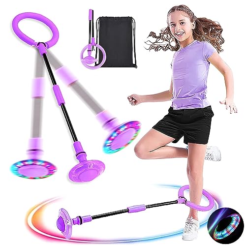Swing Wheel mit Lichtrad,Kinder Blinkender Springring,Kinder Blinkender Springring Fußkreisel,Springender Ball Blinkender,Faltbarer Flash Jumping Ball,Blinkender Sprungball (Lila/1) von MEISHANG