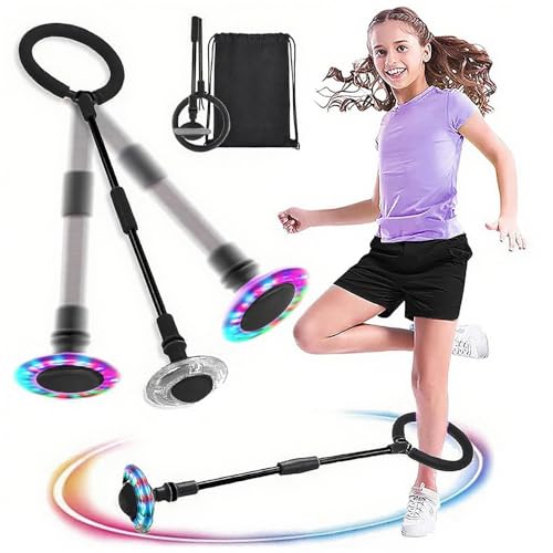 MEISHANG Swing Wheel mit Lichtrad,Kinder Blinkender Springring,Kinder Blinkender Springring Fußkreisel,Springender Ball Blinkender,Faltbarer Flash Jumping Ball,Blinkender Sprungball (Schwarz/A) von MEISHANG