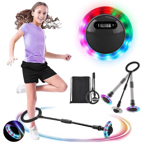 MEISHANG Swing Wheel mit Lichtrad,Kinder Blinkender Springring,Kinder Blinkender Springring Fußkreisel,Springender Ball Blinkender,Faltbarer Flash Jumping Ball,Blinkender Sprungball (Schwarz/B) von MEISHANG