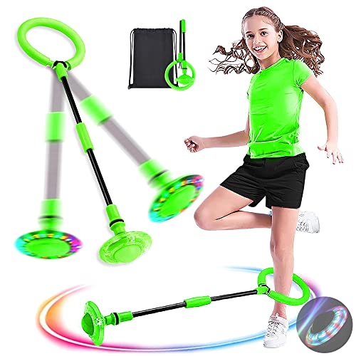 Swing Wheel mit Lichtrad,Kinder Blinkender Springring,Kinder Blinkender Springring Fußkreisel,Springender Ball Blinkender,Faltbarer Flash Jumping Ball,Blinkender Sprungball (grün/1PCS) von MEISHANG