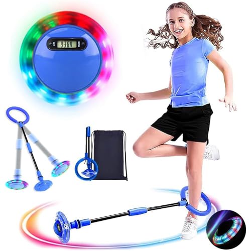 MEISHANG Swing Wheel mit Lichtrad,Swing Wheel mit Zähler,Springring Fußkreisel Kinder,Kinder Blinkender Springring,Faltbarer Blinkender Sprungball,Geschenke für Mädchen 3+ Jahre(Blau/1PCS) von MEISHANG