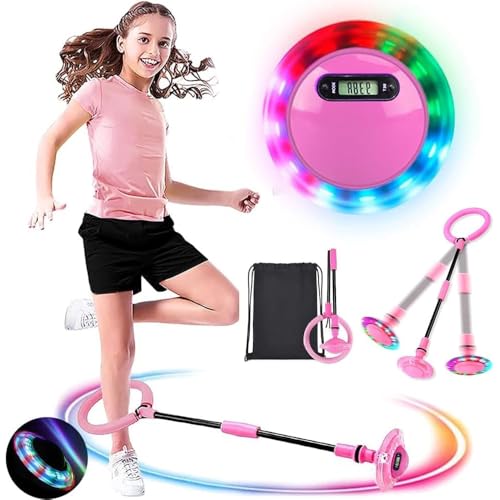 MEISHANG Swing Wheel mit Lichtrad,Swing Wheel mit Zähler,Springring Fußkreisel Kinder,Kinder Blinkender Springring,Faltbarer Blinkender Sprungball,Geschenke für Mädchen 3+ Jahre(Rosa/1PCS) von MEISHANG