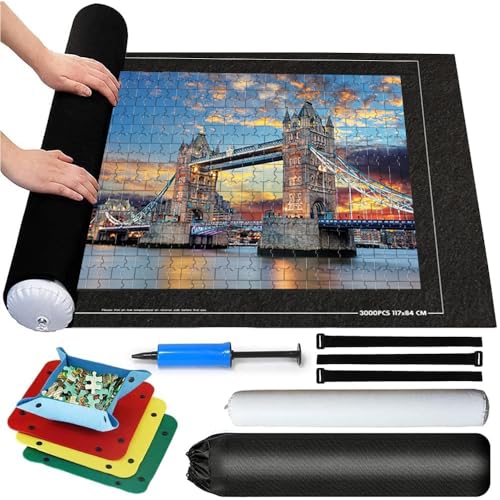 Puzzleunterlage 3000 Teile,Tragbare Puzzles Matte,Puzzlematte Rolle Aufblasbar,Jigsaw Mat,Puzzle Roll Storage Mat (Schwarz/3) von MEISHANG