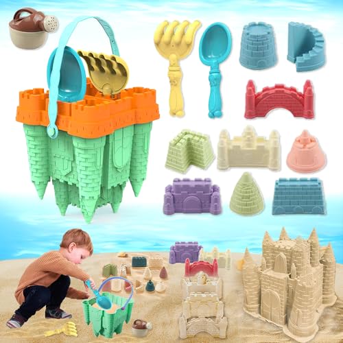 Sandspielzeug Set,13 Stück Sandkasten Spielzeug,Strandspielzeug Kinder mit Castle Eimer,Sandspielzeug für Strand mit Schaufel,Gießkanne,Schlossmodell,Sandspielzeug ab 3 Jahre für Jungen Mädchen(Grün) von MEISHANG