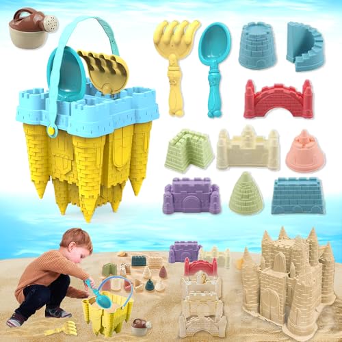 Sandspielzeug Set,13 Stück Sandkasten Spielzeug,Strandspielzeug Kinder mit Castle Eimer,Sandspielzeug für Strand mit Schaufel,Gießkanne,Schlossmodell,Sandspielzeug ab 3 Jahre für Jungen Mädchen(Gelb) von MEISHANG
