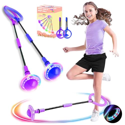 Swing Wheel mit Lichtrad,2 Stück Kinder Blinkender Springring,Kinder Blinkender Springring Fußkreisel,Springender Ball Blinkender,Faltbarer Flash Jumping Ball,Blinkender Sprungball(Lila+Blau) von MEISHANG